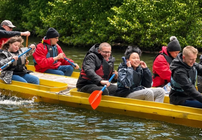 Children in a yellow canoe